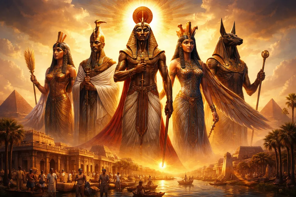 Panorama de los dioses principales (Ra, Osiris, Isis, Anubis, Maat) y su influencia cotidiana